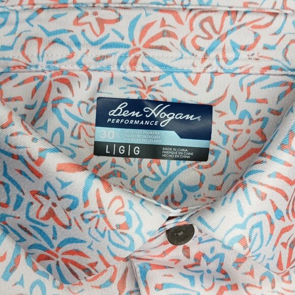 Ben Hogan Performance Stretch Golf Polo Shirt Mens L Hibiscus Floral Print EUC - Picture 1 of 8